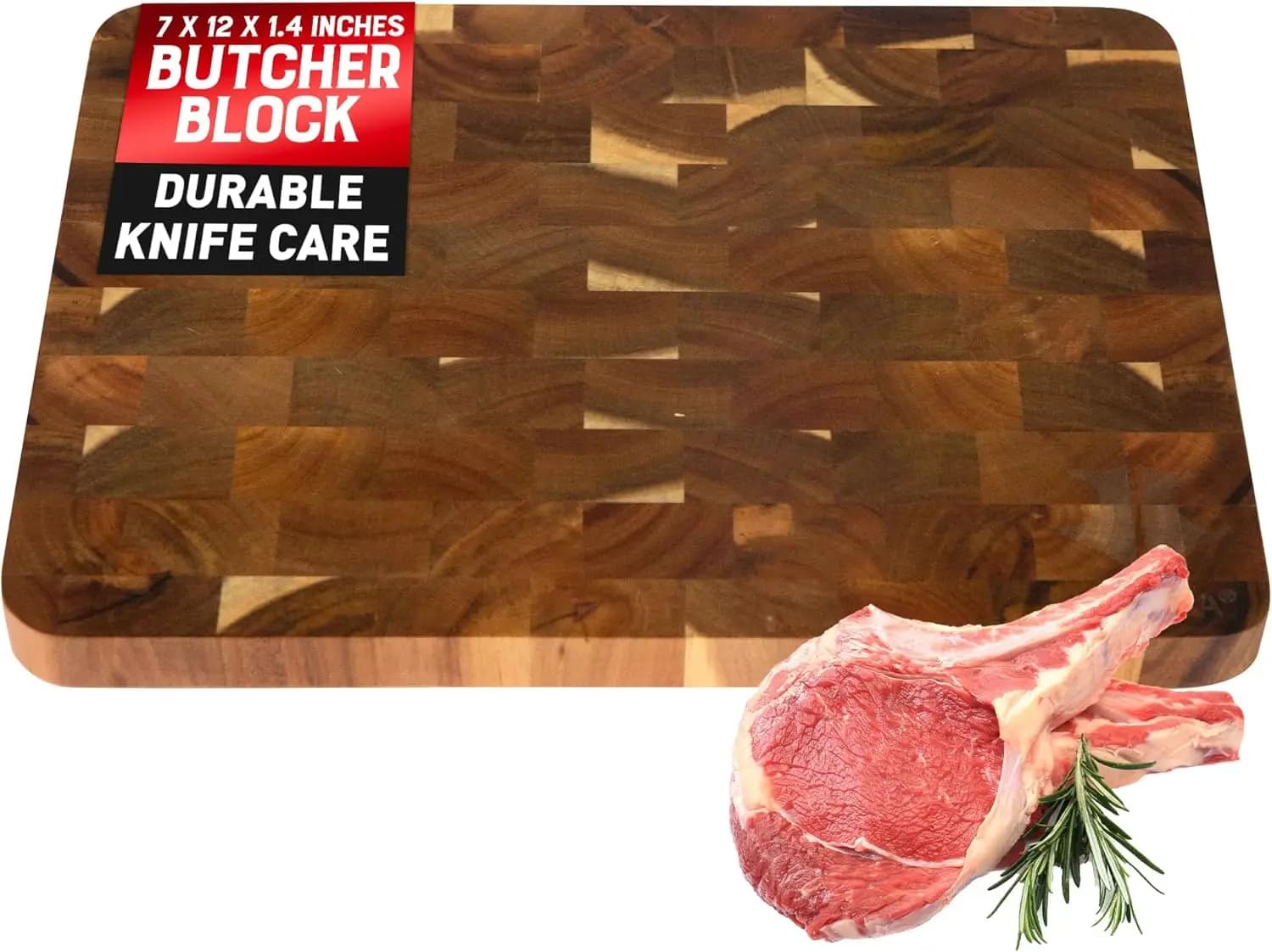 Tagliere per Grigliate in Legno di Acacia Naturale al 100% - Antiscivolo, Resistente ai Coltelli, Spesso e a Scacchi