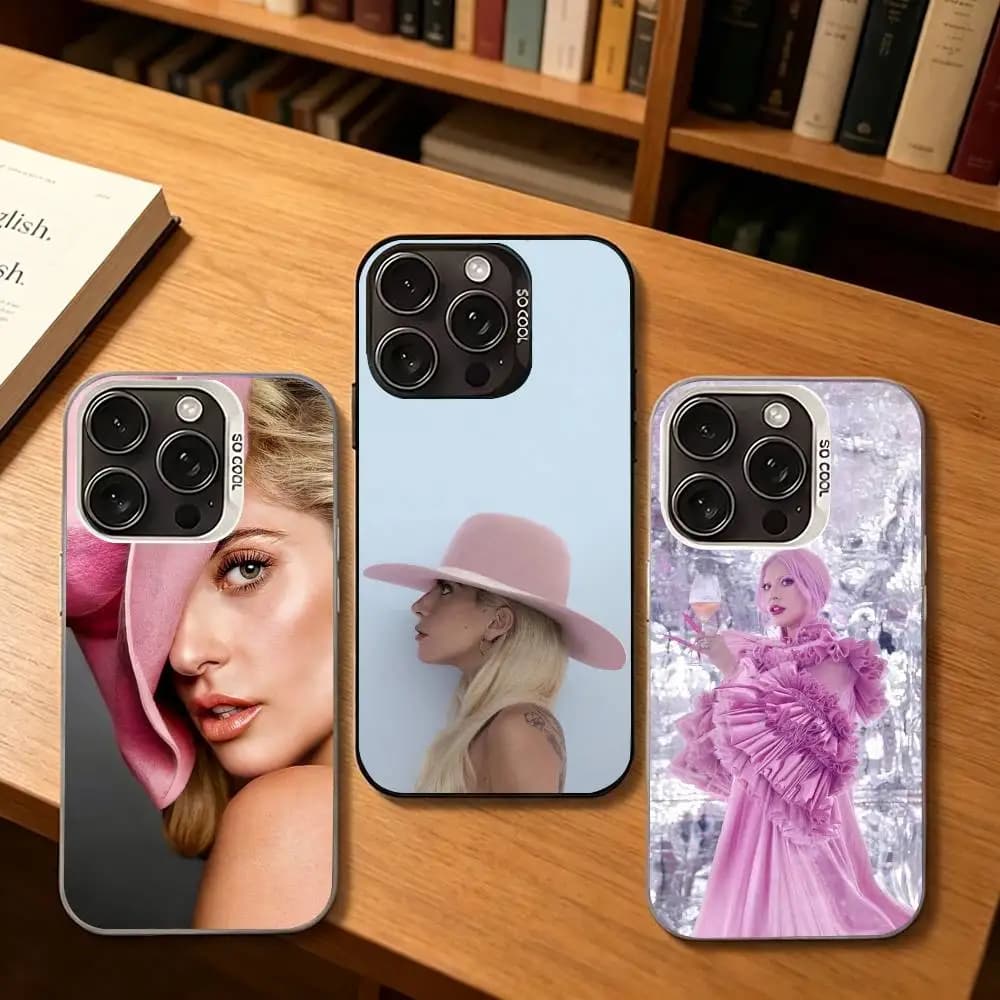 Pop singer L-Lady GagaG Phone Case For iPhone 17,16,15,14,13,12Plus Pro Max, gloss Black Plated Inside Cover