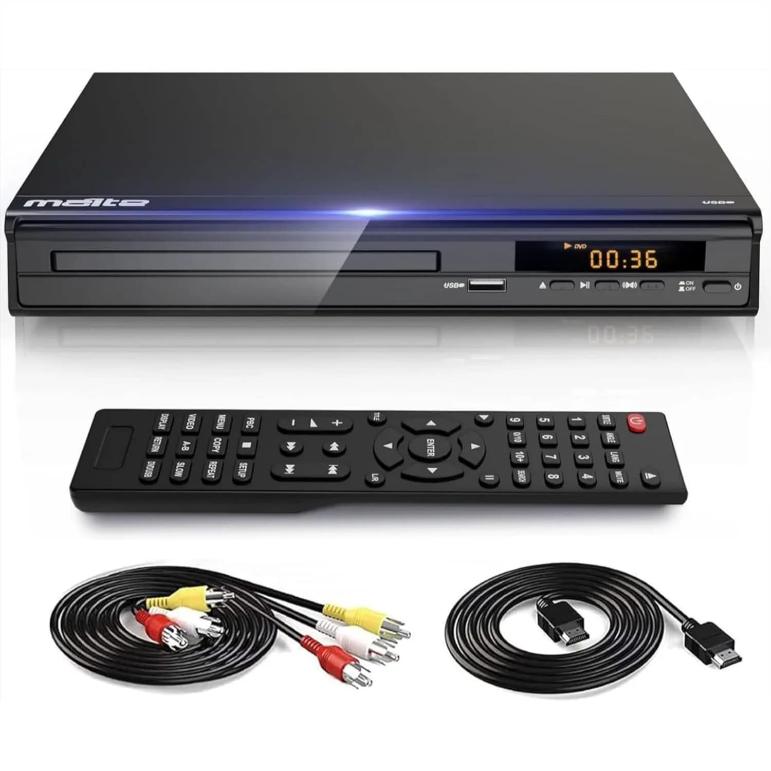 Lettore DVD Multiregione con Uscita HDMI AV per TV, Ingresso USB e Microfono, Include Cavi e Telecomando