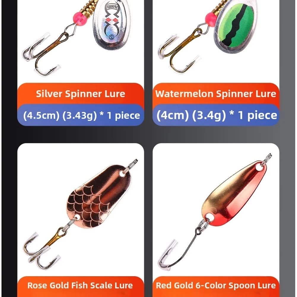 24-piece fishing rod kit with assorted weights with triple hooks Compact equipment box for easy access during fishing