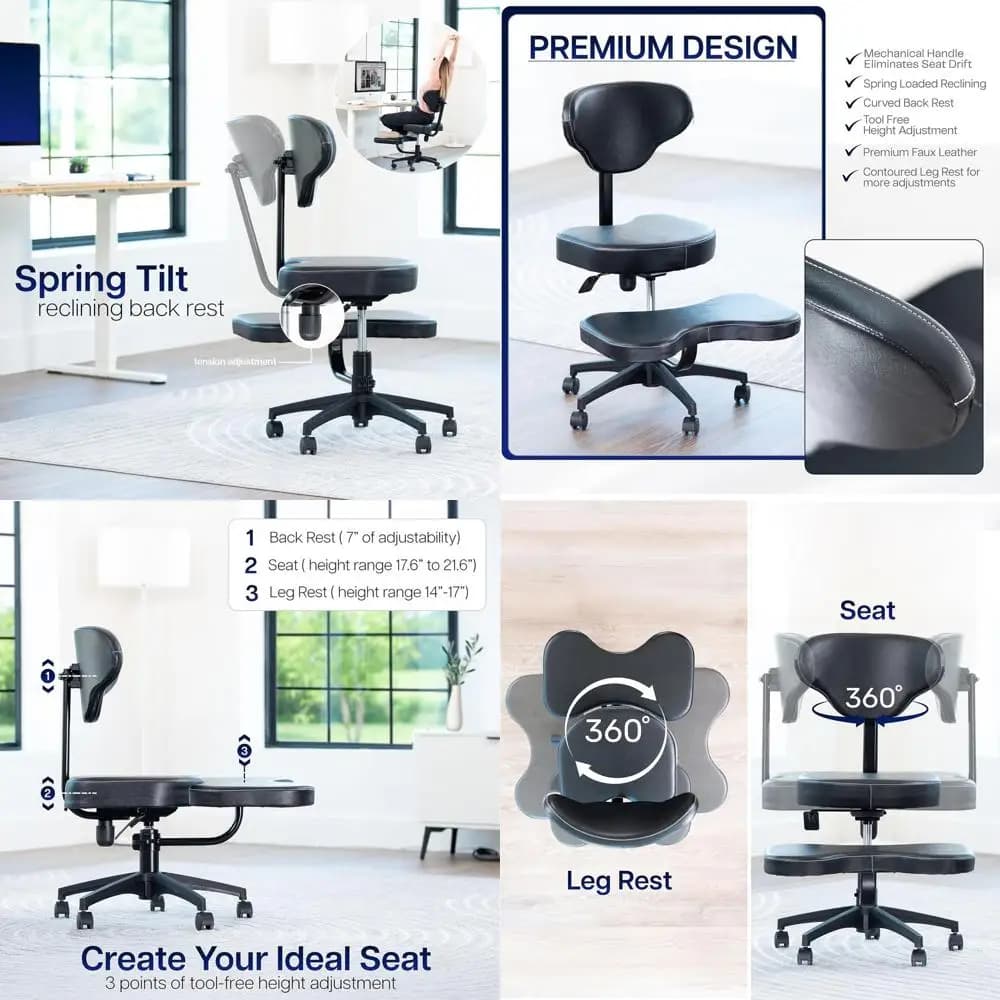 Sedia da Ufficio Regolabile in Altezza con Gambe Nere e Supporto Lombare per Yoga, Meditazione e Concentrazione ADHD
