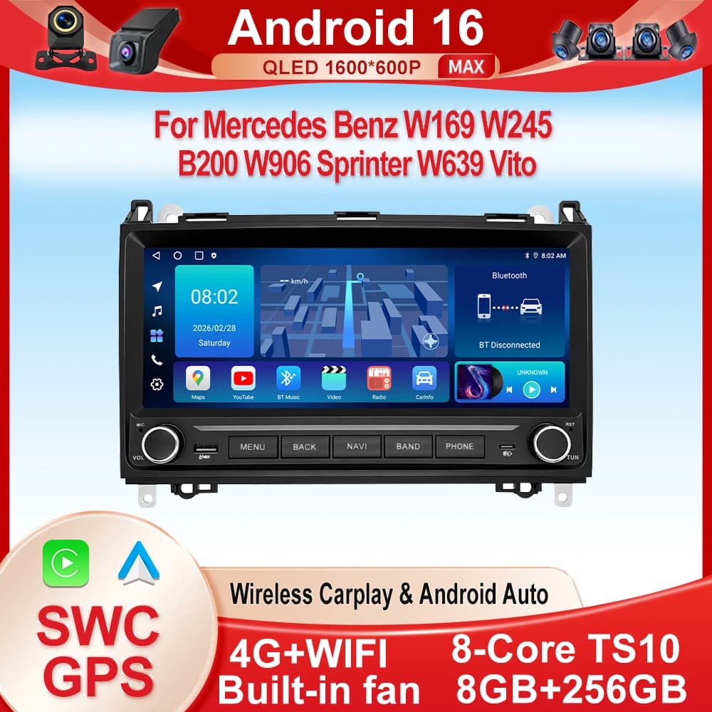 Wireless CarPlay For Mercedes Benz W169 W245 B200 W906 Sprinter W639 Vito Car Radio Multimedia Stereo Navigation Android Auto