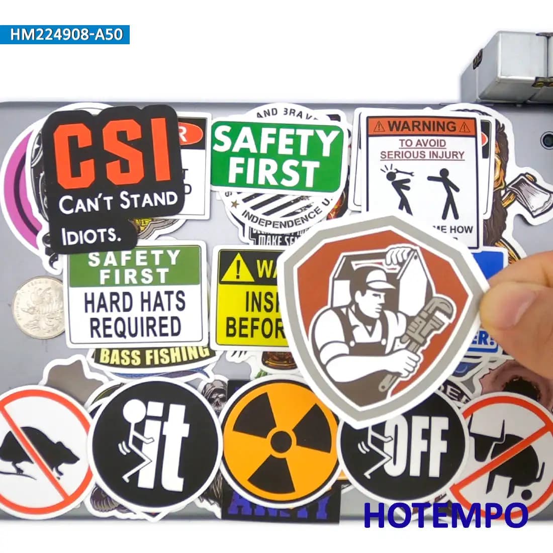 20/30/50 pezzi, La sicurezza prima di tutto, Avviso di pericolo, Suggerimento per l'attenzione, Mix Caschi Adesivi, per moto, auto, bici, bagagli, telefono, chitarra, Adesivi per laptop