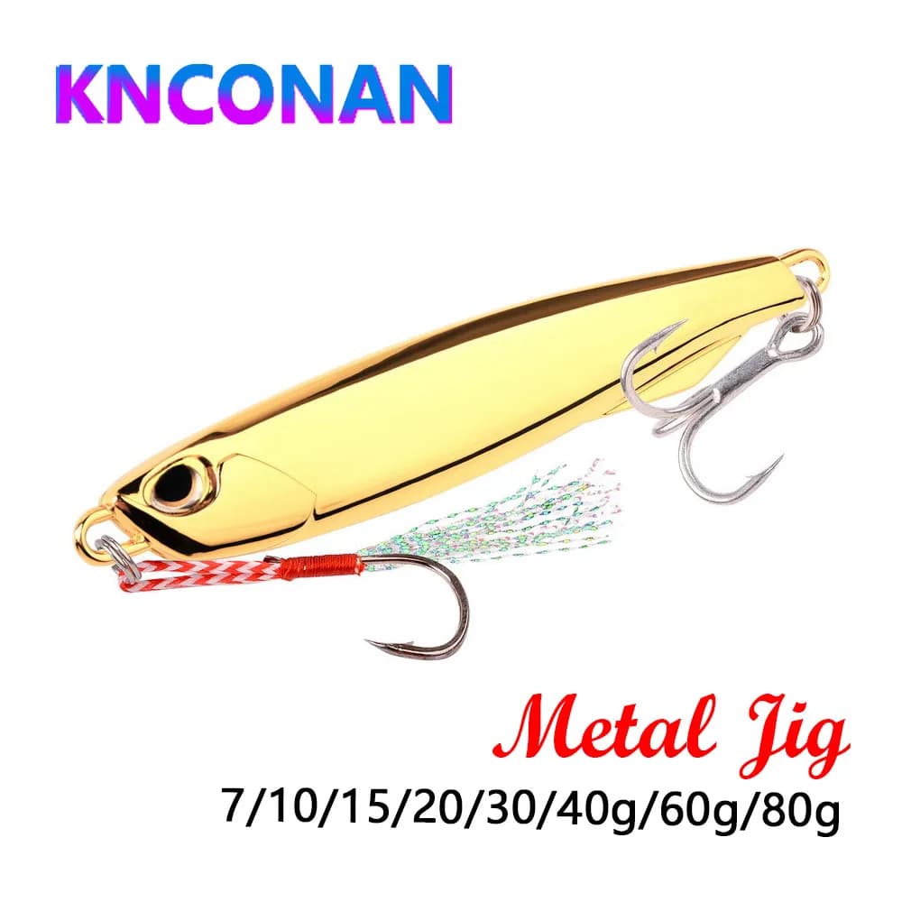Set di 5 Esche Artificiali Giapponesi in Metallo, 7/10/15/20/30/40g/60g/80g/60g/80g, Accessori per la Pesca, Esche in Lega di Zinco per Sgombri e Spigole
