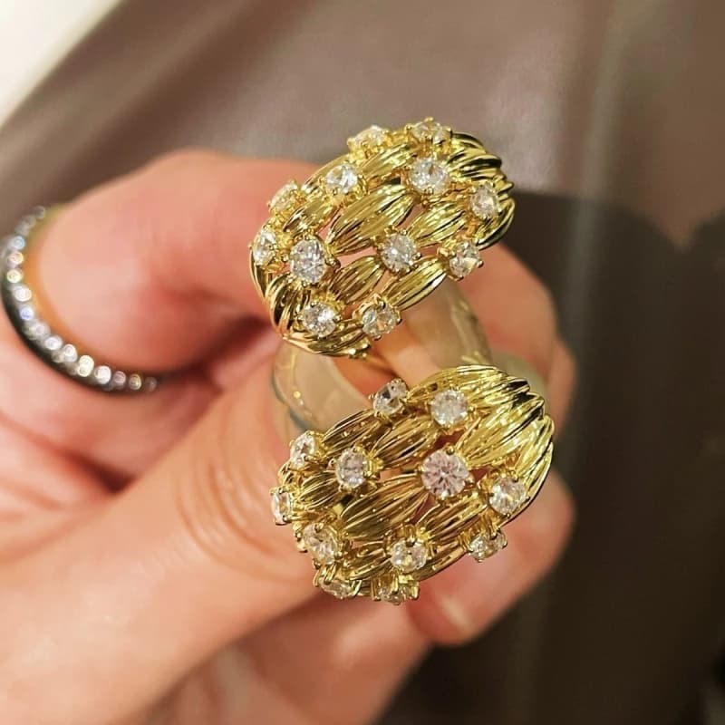 Orecchini Bellux in Argento S925 Placcato Oro 18K, Gioielli Vintage con Diamanti Bianchi, Versatili e Eleganti