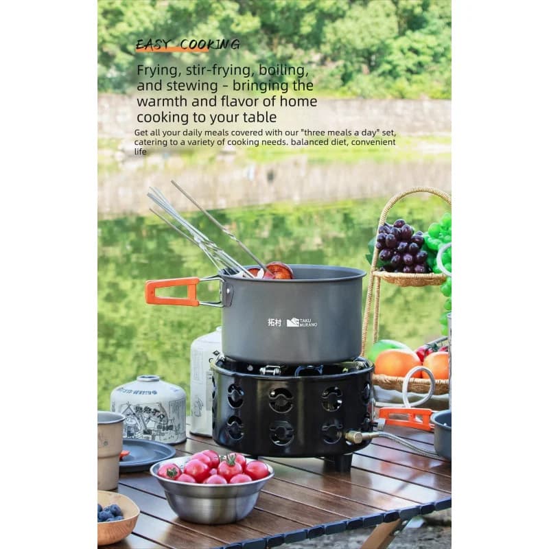 Set of camping pots, Outdoor tableware kits, Kettle, Dining table, Hiking equipment and Picnic