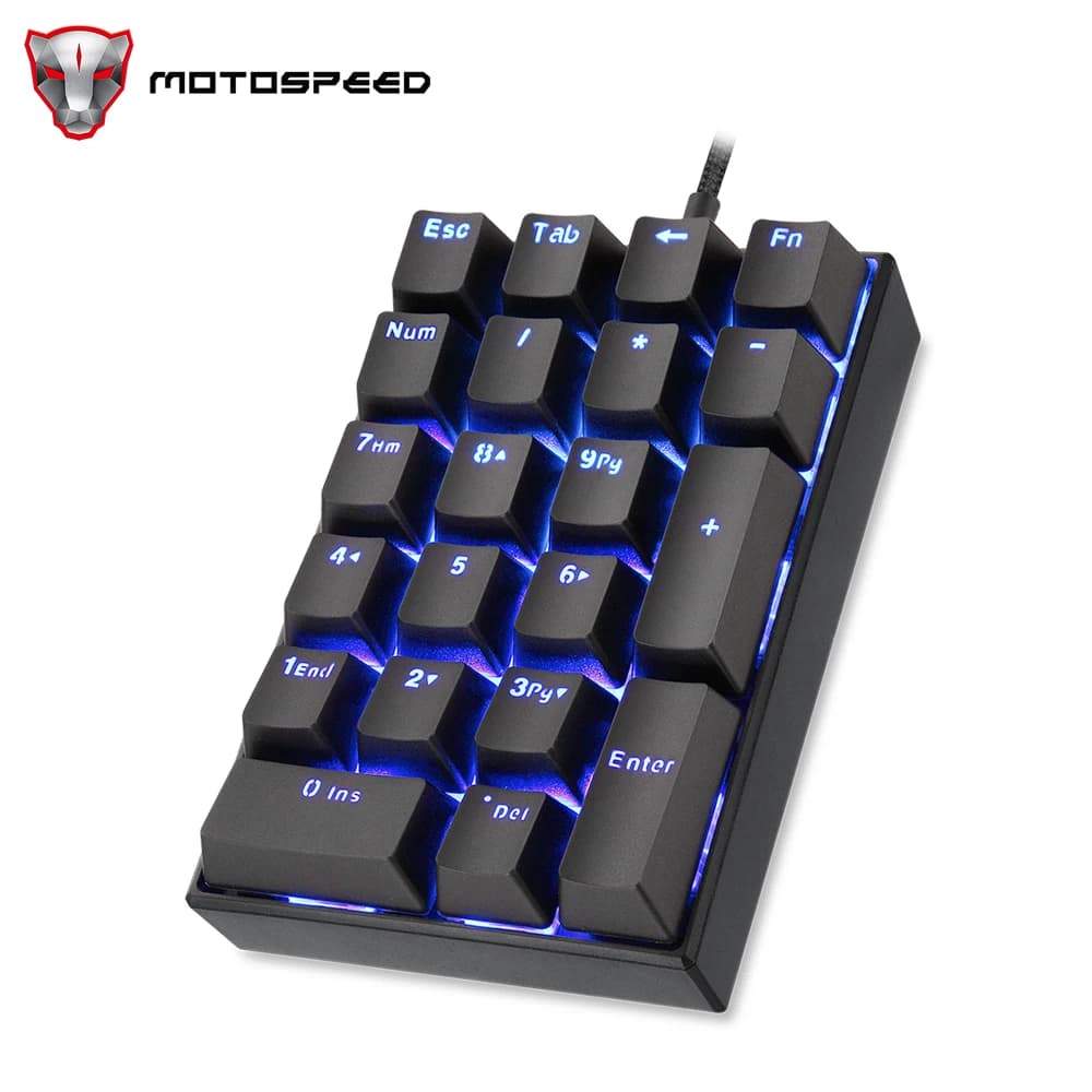Motospeed K23 Tastierino numerico meccanico USB Tastierino numerico cablato Retroilluminazione a LED Tastiera da gioco Interruttore rosso Layout esteso per PC portatili