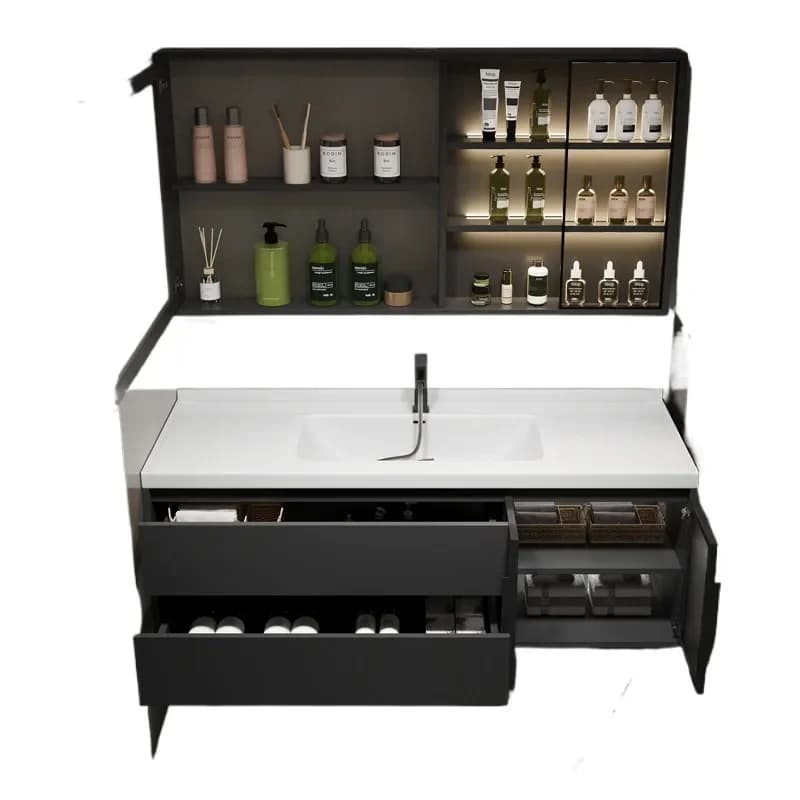 Modern Slate Ceramic Basin Bathroom Vanity Set with Mirror Cabinet Simple Washstand Sink Combo for Home Bath