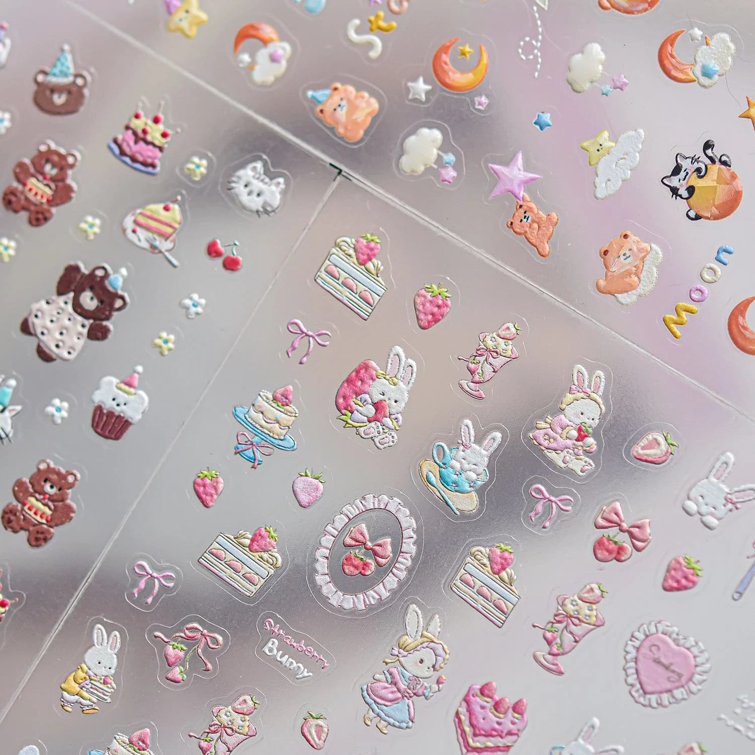 5D Birthday Nail Stickers Delicious Cake Candle Cute Bear Rabbit Fresh Cherry Happy Party Self Adhesive Decals Art Decoration