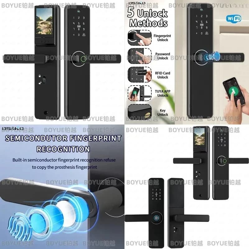 for WiFi Keyless Wooden Door Lock with Camera Doorbell Anti-theft Digital Lock Home Entrance Fingerprint Code