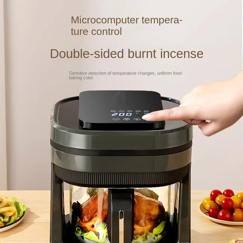 Friggitrice ad aria intelligente multifunzione per uso domestico, con chip di controllo e funzionamento automatico.