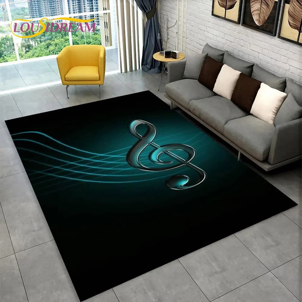 3D Music Musical Note Piano Art Area tappeto grande, tappeto tappeto per soggiorno camera da letto divano zerbino Decor, tappetino antiscivolo per bambini