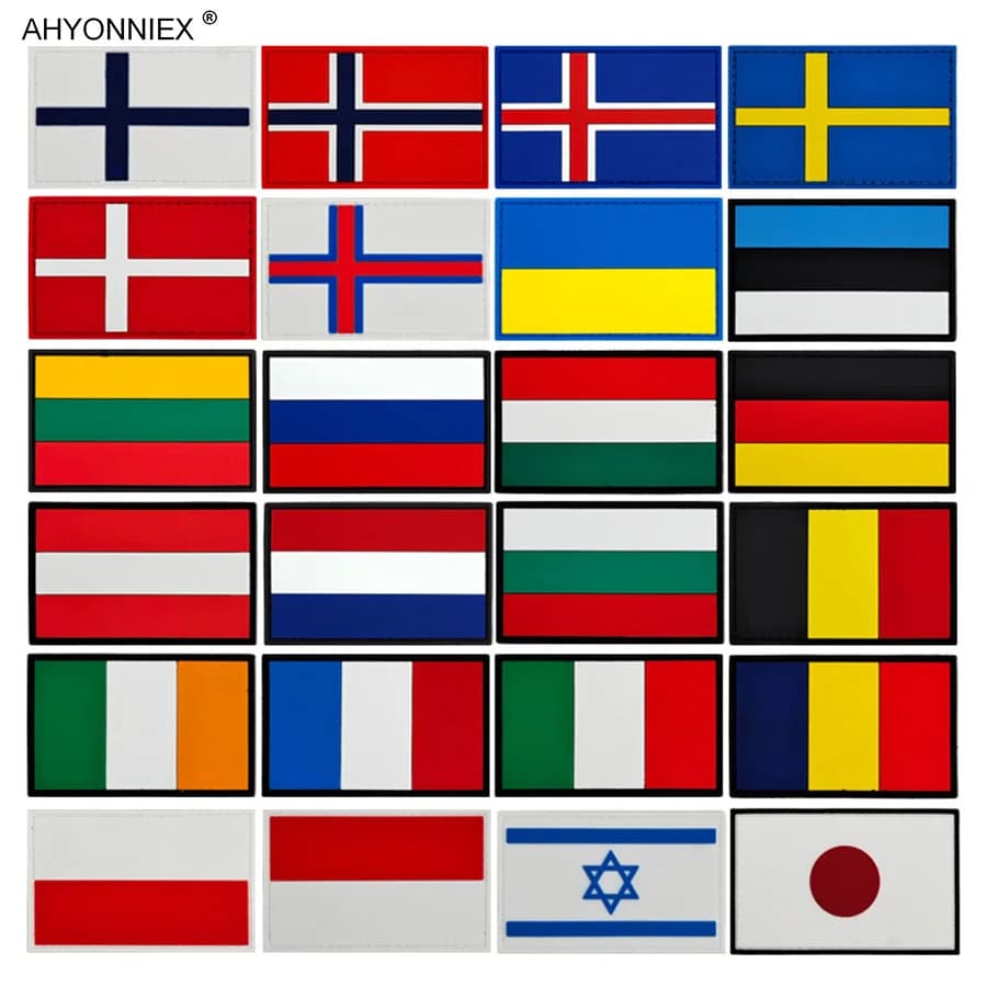 AHYONNIEX 1PC Materiale PVC Asia Europa Mondo Bandiera Selvaggia Patch Tattico Militare 3D Adesivi In Gomma Per Jeans Vestiti Borse Distintivi