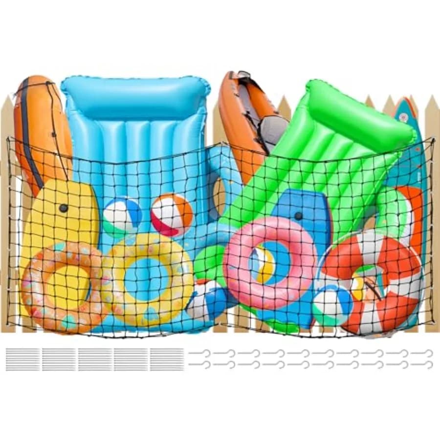 Rete portaoggetti galleggiante per piscina di grandi dimensioni 118''×47'' in rete elastica resistente con 20 ganci e 50 fascette per cavi