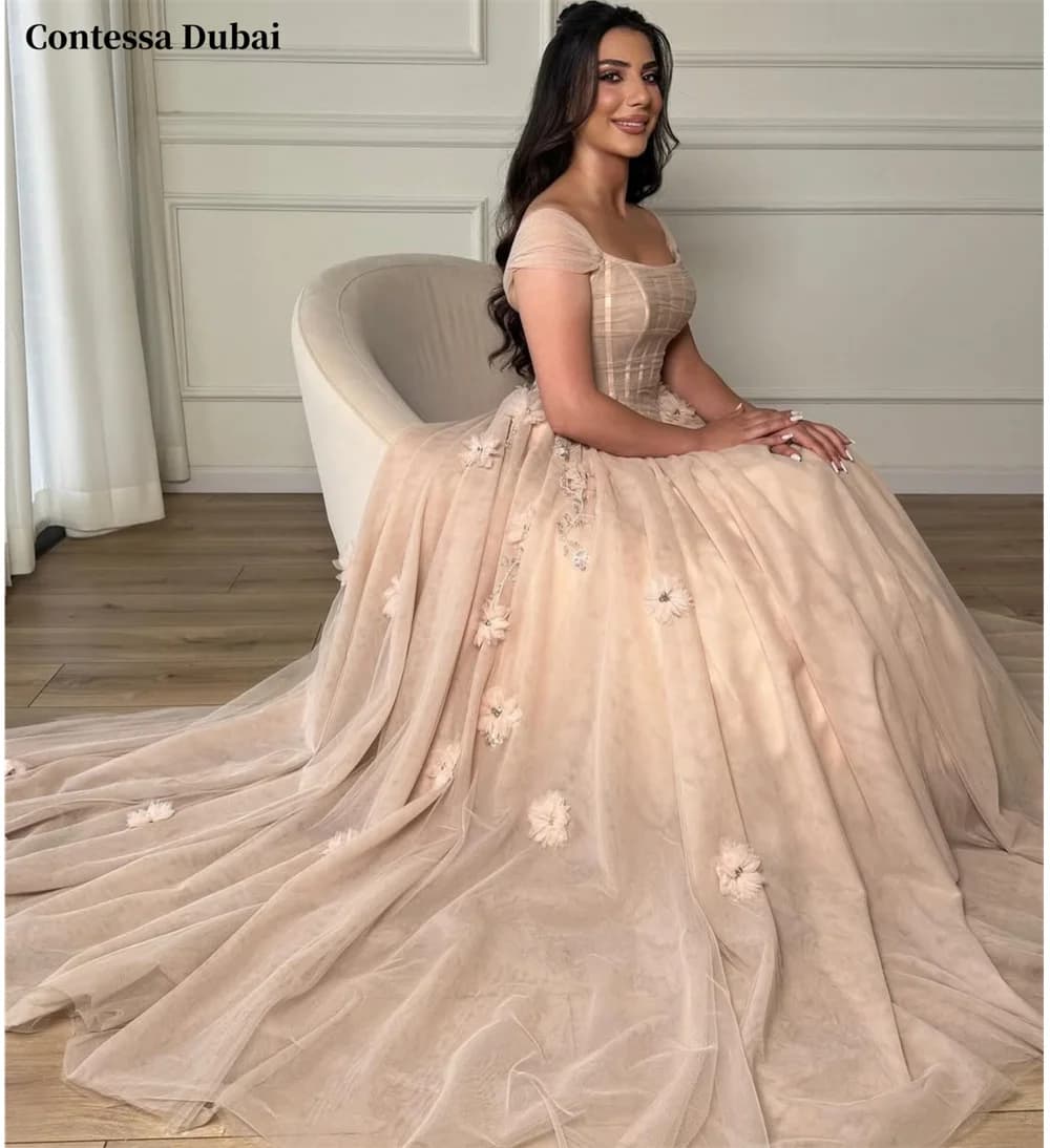 Contessa Dubai customized Princess Prom Party Dress Off the Shoulder Appliques vestido de noche Floor-Length Formal Evening 2025
