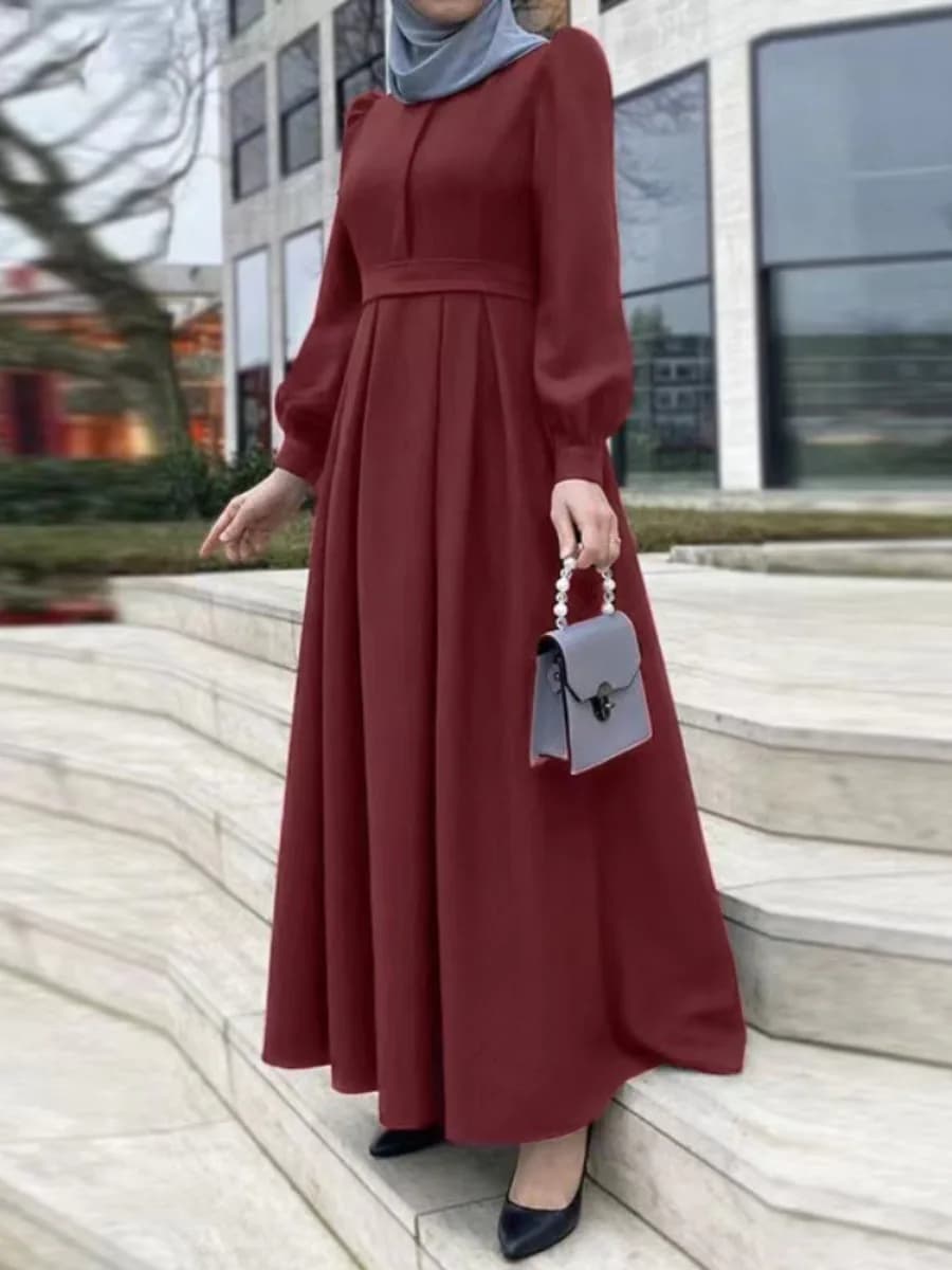 Eid Abito musulmano per le donne Abaya Marocco Ramadan Lace-up Abaya Caftano Islam Cerniera Solido Dubai Arabo Abito lungo Abiti Largo