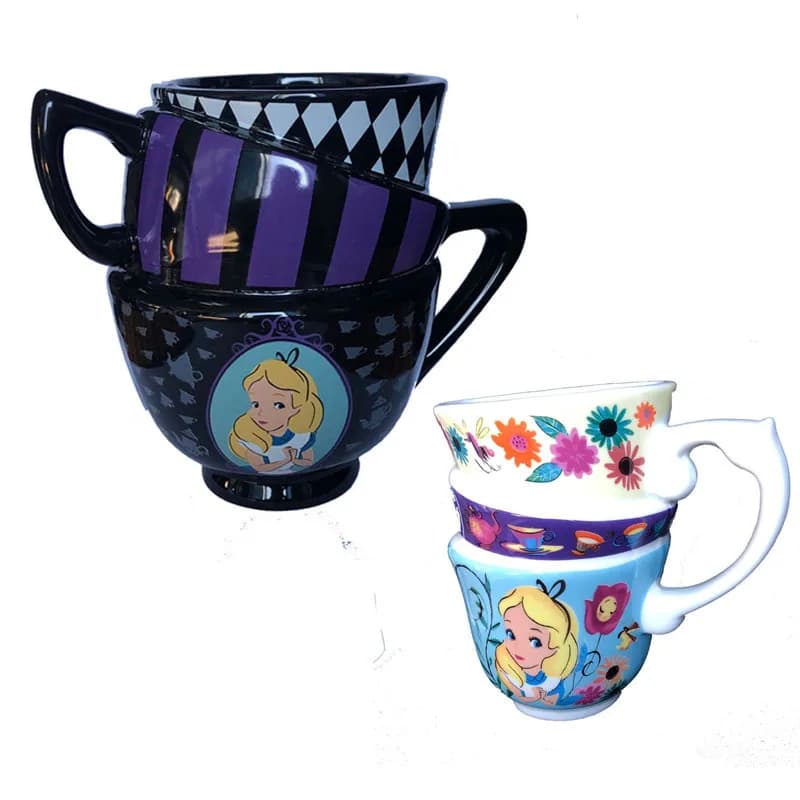 Tazza in Ceramica Dipinta a Tre Strati con Personaggi di Alice nel Paese delle Meraviglie, Tazza Personalizzata per Acqua e Caffè, Idea Regalo
