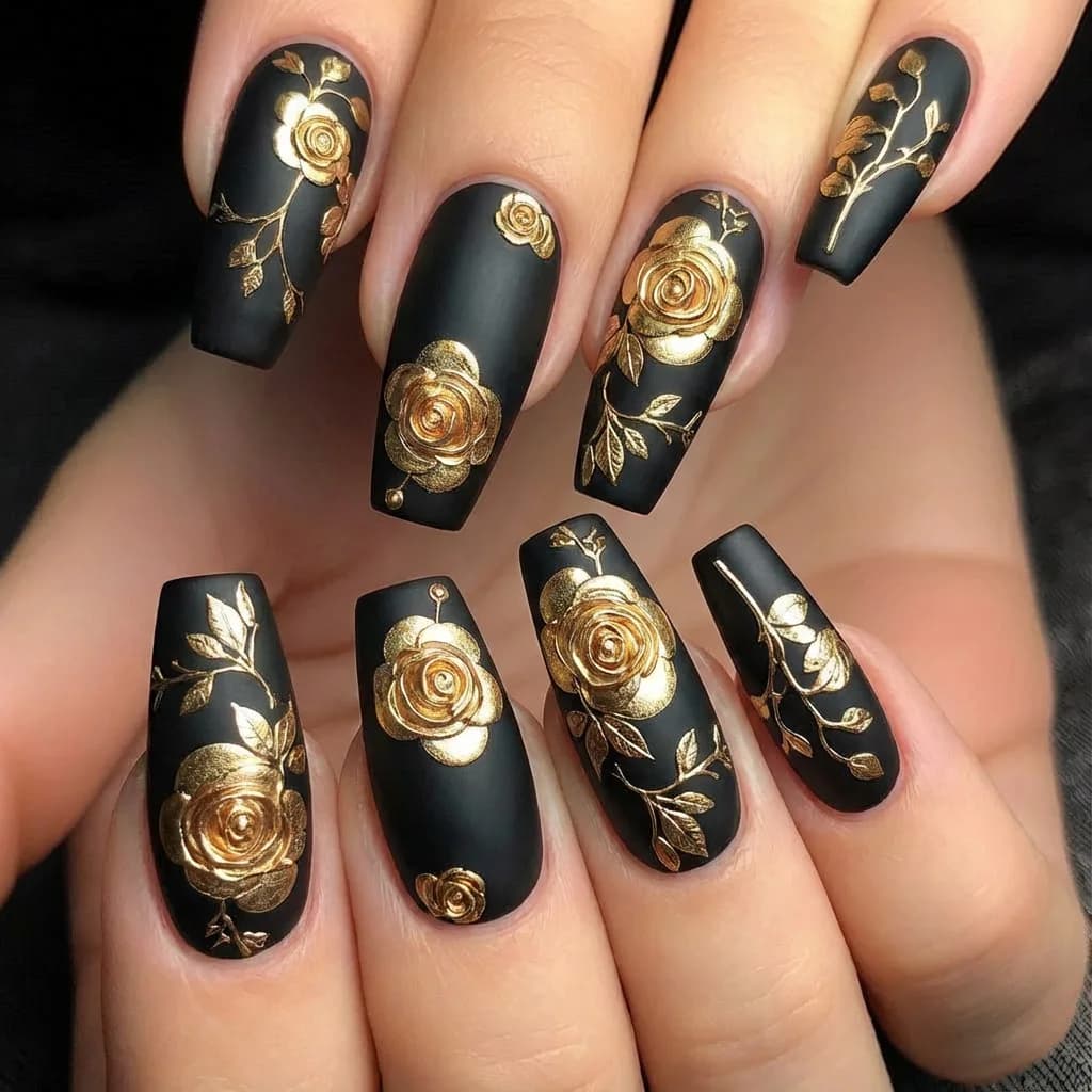 3D fake nails for women golden silver golden girls pink flowers for Valentine's Day ballet almond tips press on fake nails