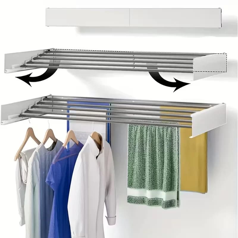 80cm wall mounted clothesline, white metal clothesline, 5 poles, laundry rack that saves towel and shoe drying space