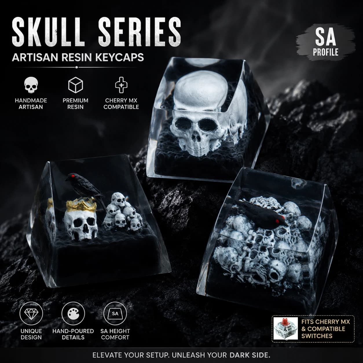 Artisan Resin Skull Keycap Mechanical Keyboard Custom Keycaps Gothic Style Handmade 1U SA Profile Cherry MX Switch Gaming