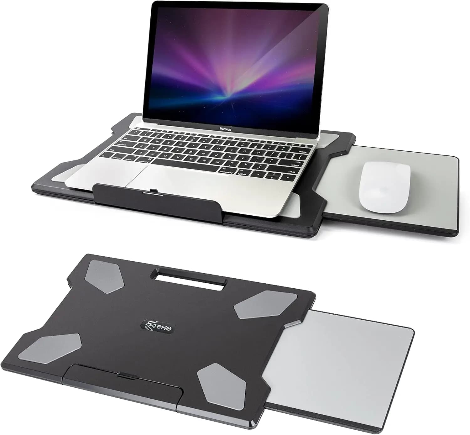 Supporto Portatile per Laptop con Tappetino Mouse Retrattile, Tavolino Ergonomico da Letto per Laptop da 16 Pollici, Scudo Termico e Base Antiscivolo