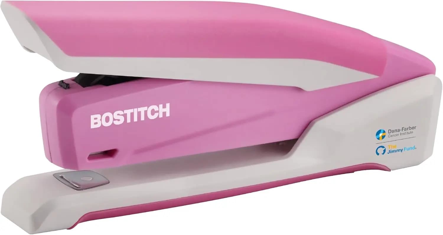 Cucitrice da scrivania a molla, capacità 20 fogli, cucitura con un dito, senza intasamenti, apertura facilitata per cucitura, rosa