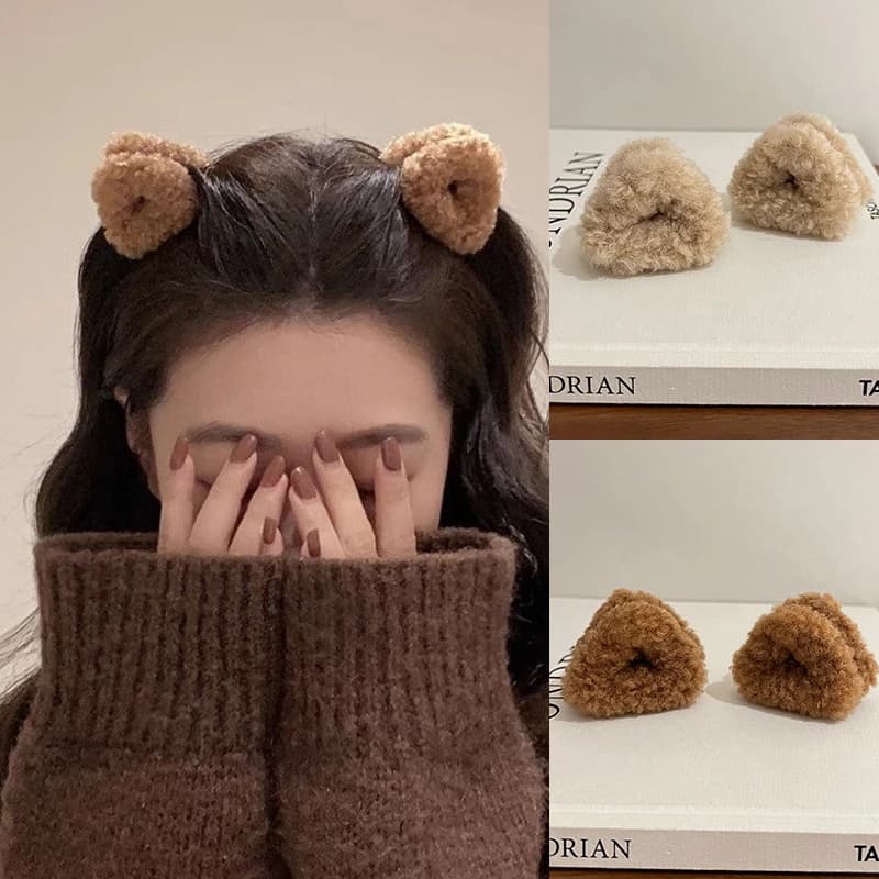 2 Pezzi Fermagli per Capelli a Forma di Orecchie di Gatto in Peluche, Clip a Becco d'Anatra Beige Dolce e Carina per Donne, Accessori per Capelli alla Moda per Ragazze