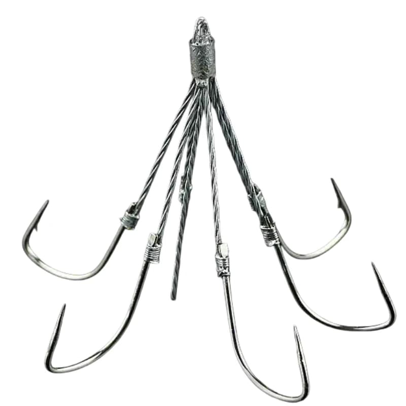 Amo da pesca artigianale in acciaio ad alto tenore di carbonio con testa a 6 o 8 punte, amo jig con filo in acciaio pesante per acqua dolce, amo da traina anti-attorcigliamento