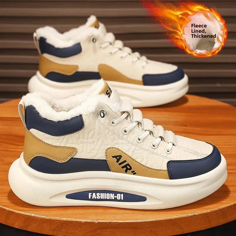 Warm Fleece Lined High Top Men's Boots Winter Waterproof Anti-Slip Sports Cold Resistant Thick Bottom Snow Boots Youth Trend