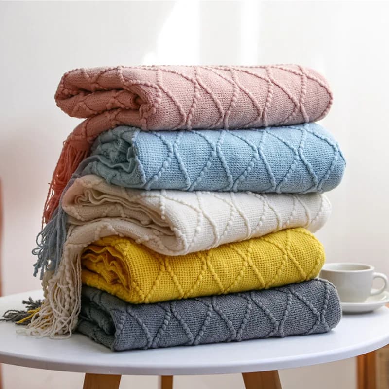 Summer Large Blanket Knitted Tassel Throw Soft Comfortable All-Season Cover for Bed Chair Sofa Couch Home Decor Gift