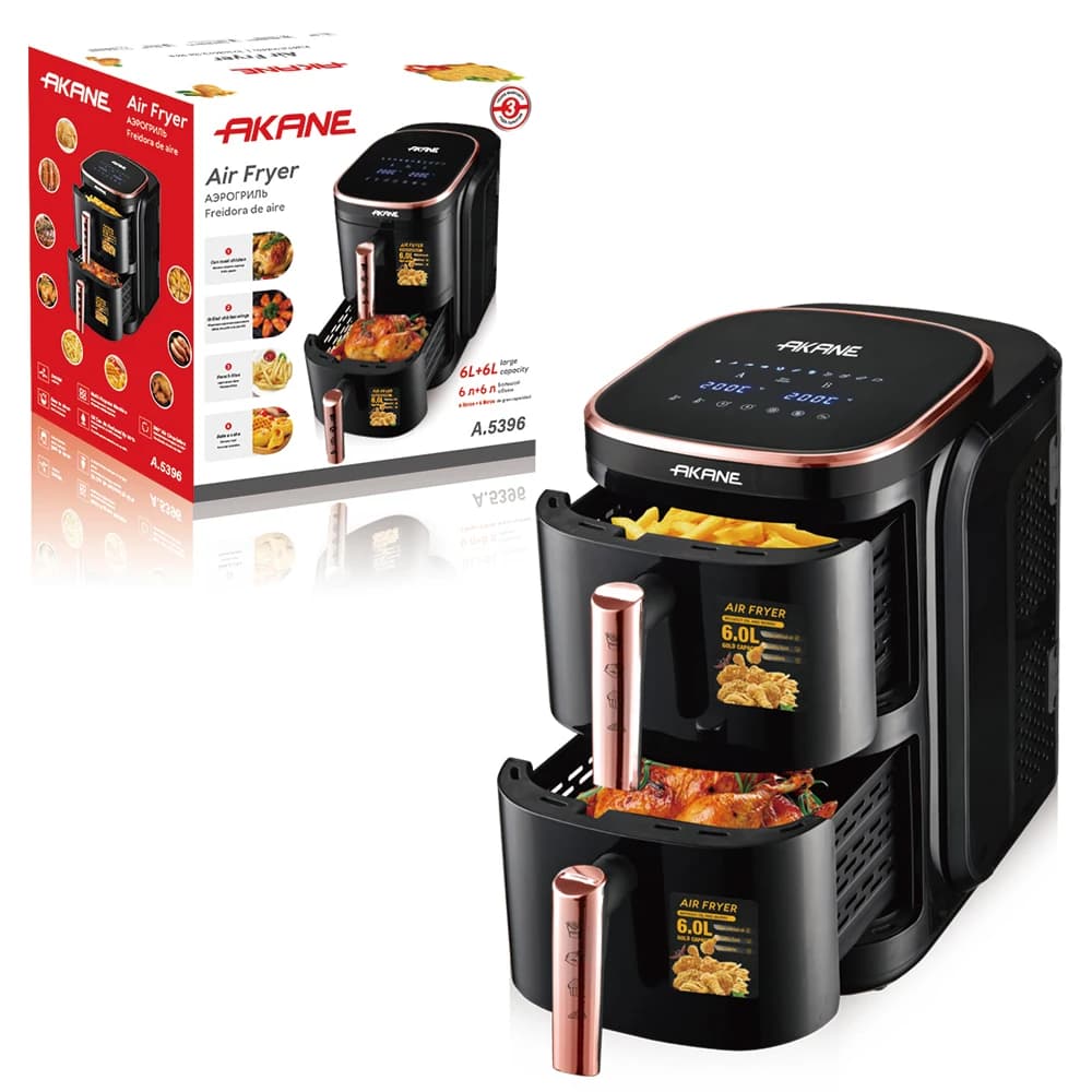 A.5396 2400W 12L Double Drawer Air Fryer Freidora de aire Digital Touch screen 360 Air circulation Design