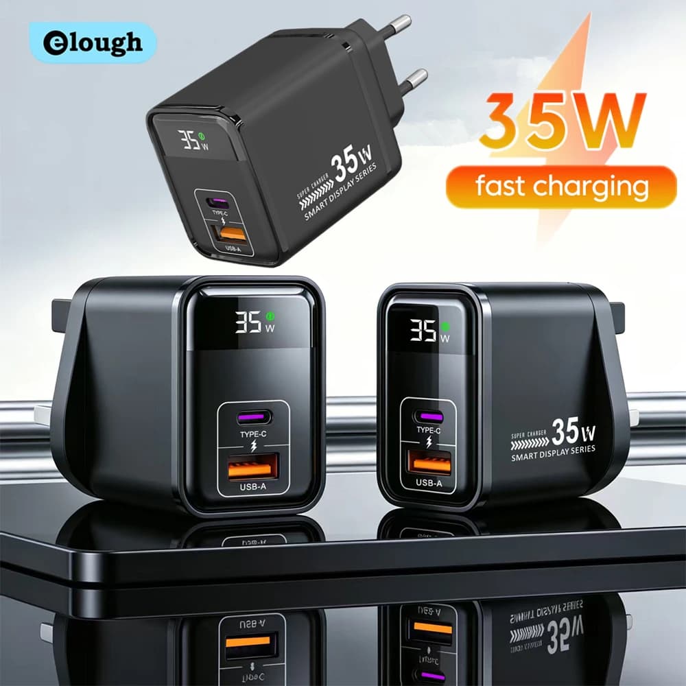 35W USB PD Charger Digital Display Quick Charge 3.0 Fast Wall Phone Charging Charger For iPhone 17 Xiaomi Type C Charger Adapter