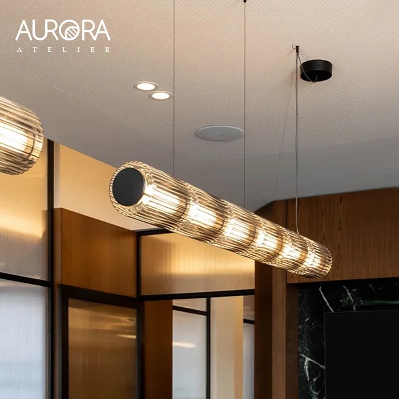 Restaurant Long Stripe Pendant Light Smoke Gray Glass Lampshade Nordic Led Hanging Light Living Dining Room Decor Pendant Lamp