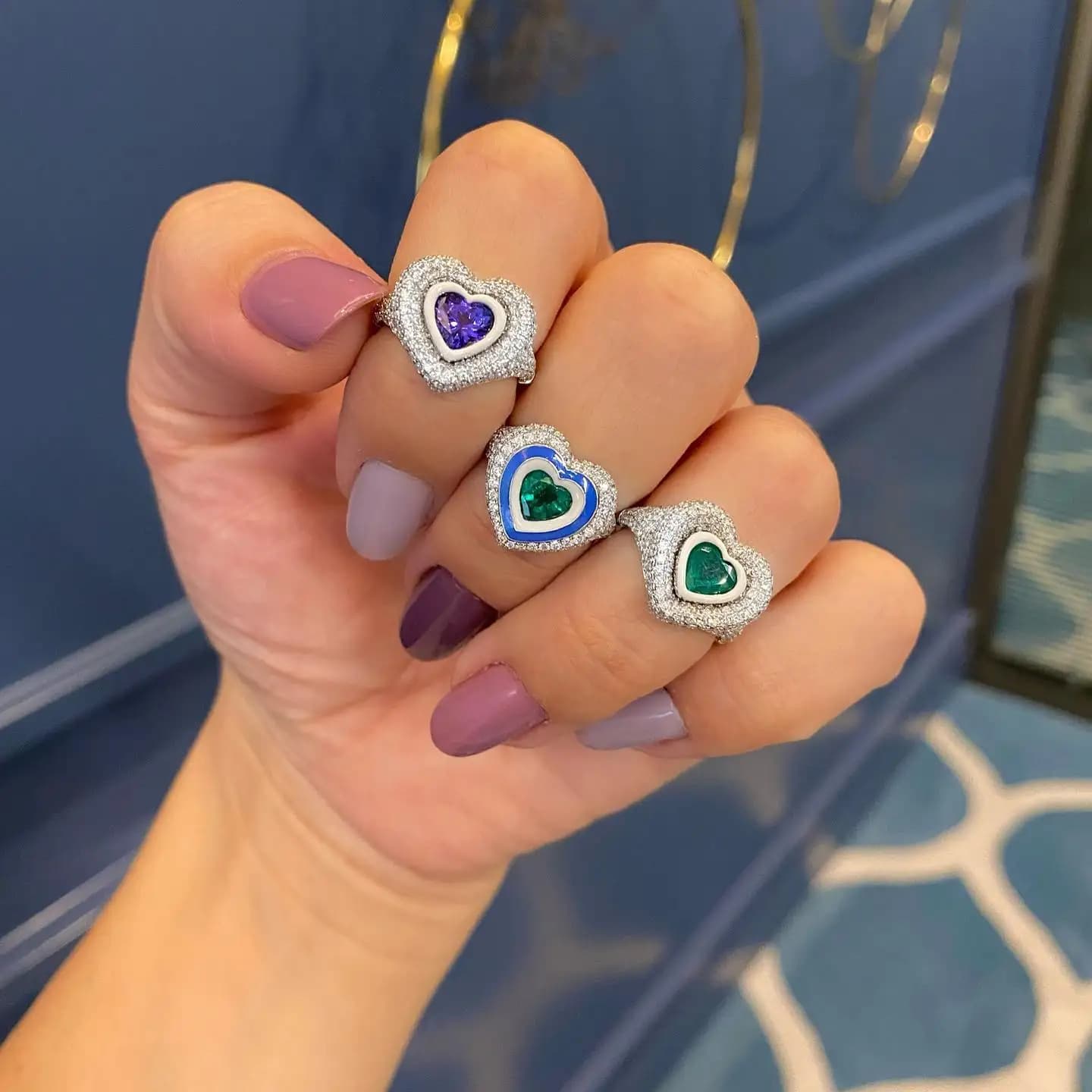 Colorful Enamel Heart CZ Rings Iced Out Bling 5A Zircon Open Finger Ring for Women Platinum Color Fashion Jewelry for Party