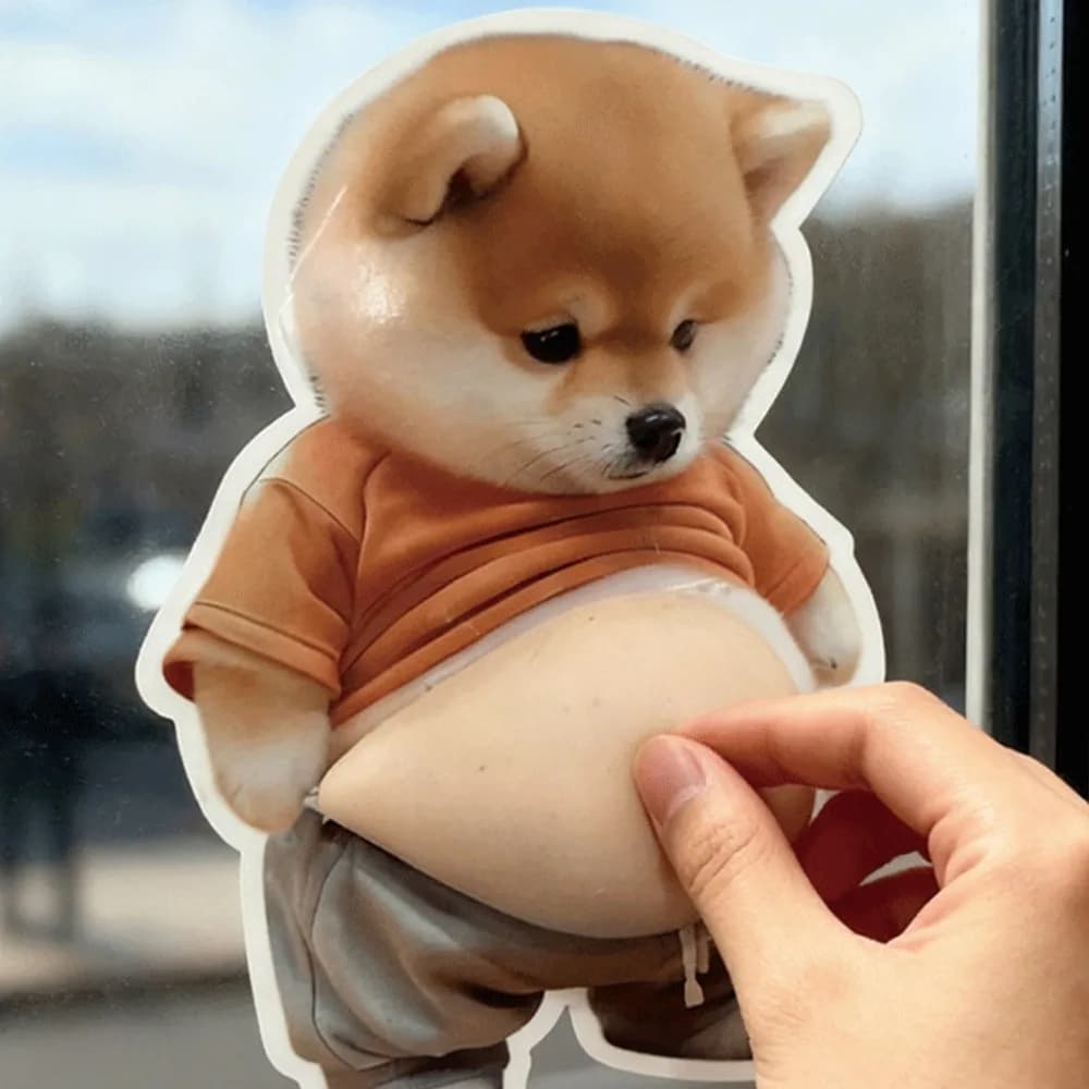 3D Shiba Inu Dog Belly Sticker,Door Stopper Wall Protector，Quiet, Shock Soft Rubber,Wall, Doorknobs, Refrigerator Door, Cabinets from Damage 4PCS (a(4PCS))