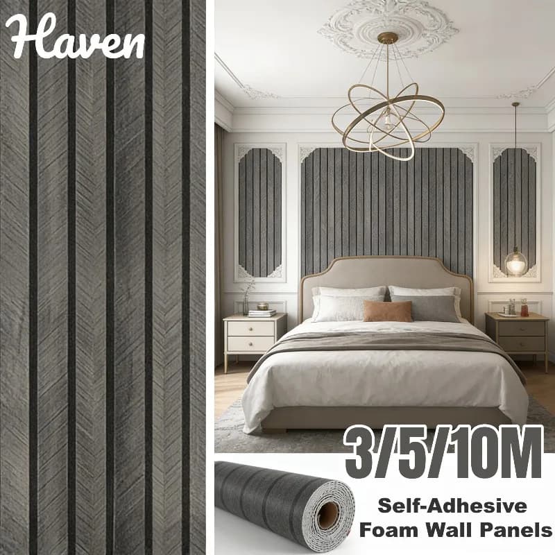Wall Panels in Self-adhesive Foam Effect Durevoli Wood, Grid Parade Paper Waterproof for Restructuring European Apartments and Hotel Hall