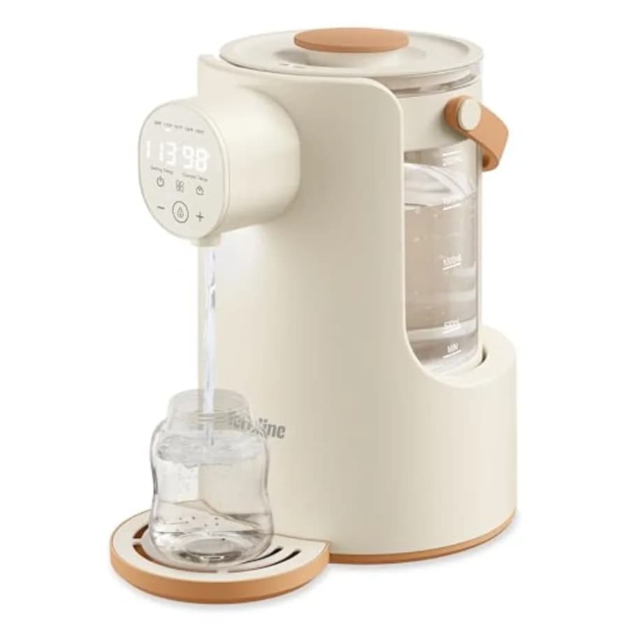 Scaldabiberon Istantaneo, Dispenser per Latte in Polvere da 2L, Controllo Temperatura a 5 Livelli e Mantenimento Calore 24/7, Scaldabiberon con Luce Notturna