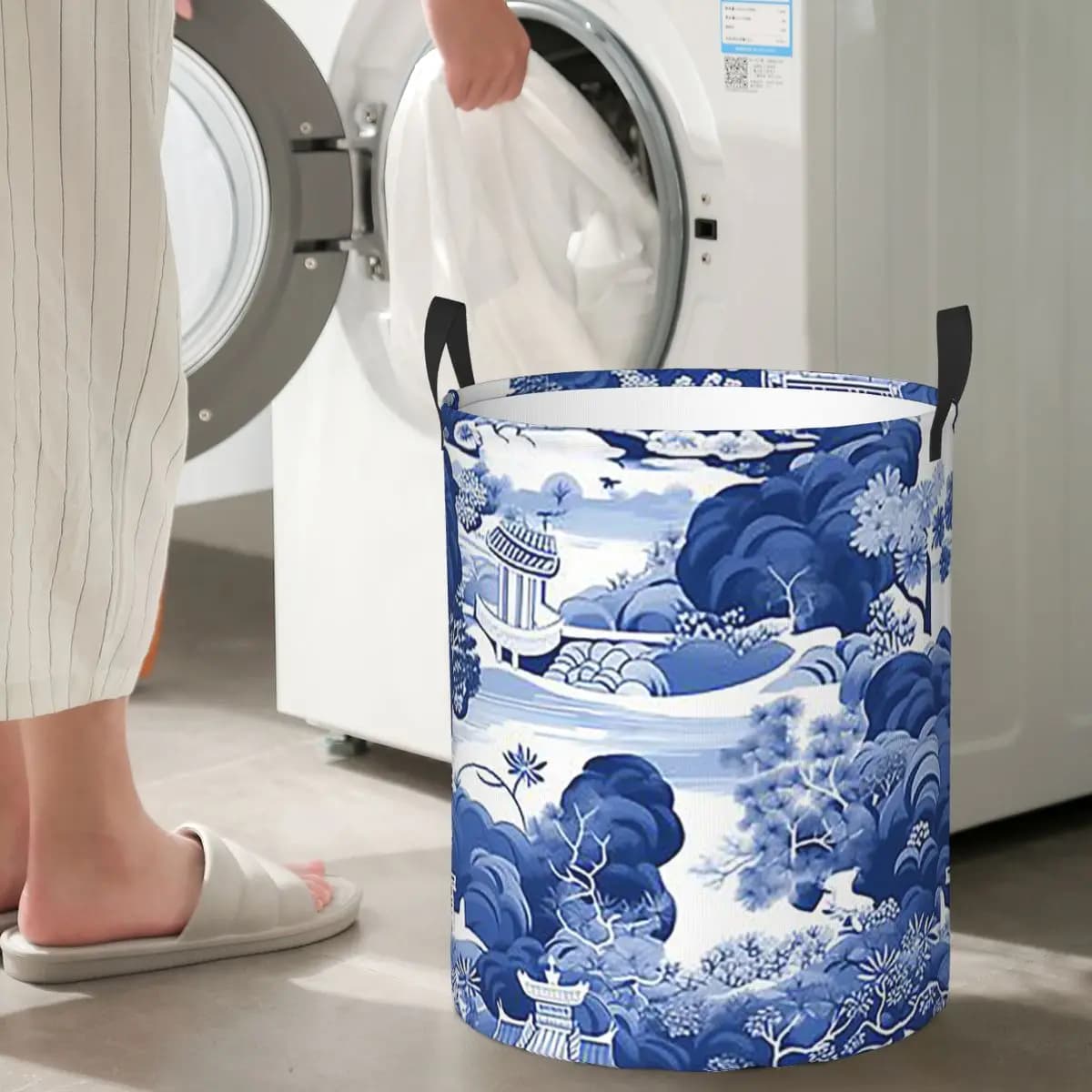 Cesto per Bucato Pieghevole con Motivo Chinoiserie, Contenitore per Vestiti Sporchi e Oggetti Vari, Organizer per la Casa
