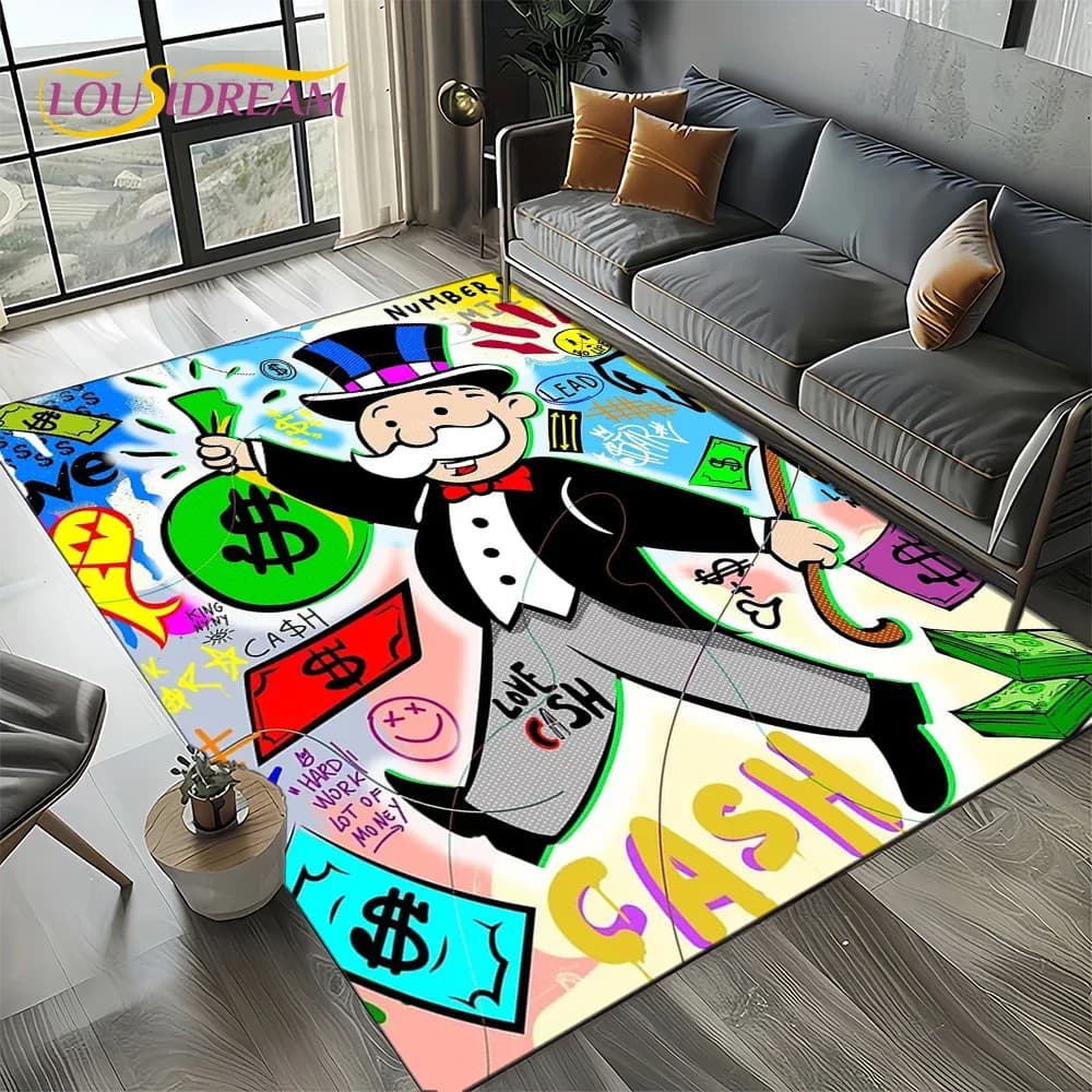 Tappeto 3D a Tema Monopoly con Dollari, per Soggiorno, Camera da Letto, Decorazione Casa, Tappeto per Area Bambini, Antiscivolo