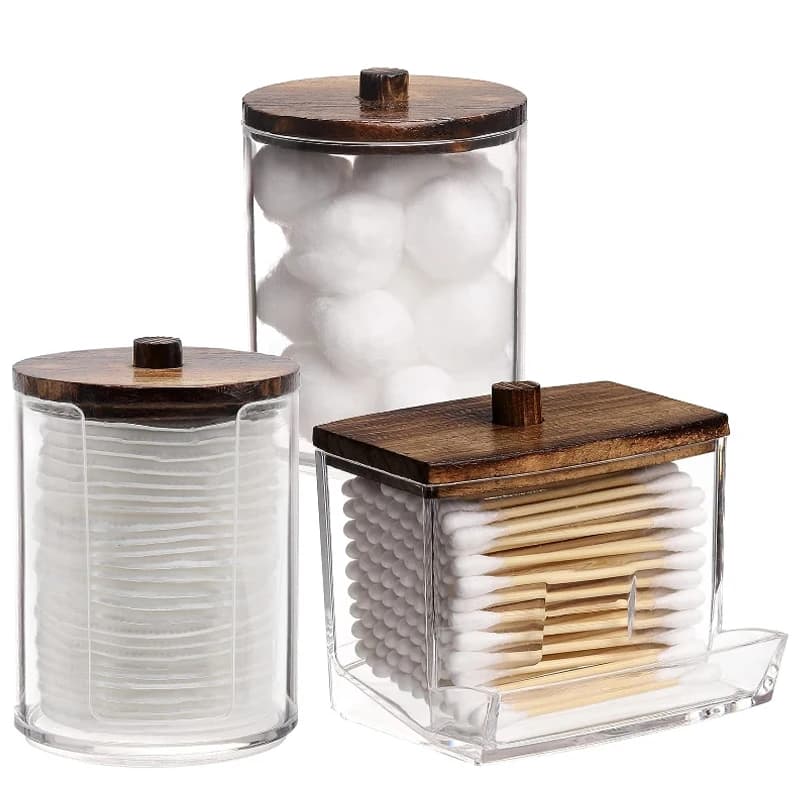 Set of Accessories Organizers for Bathroom with Door Sticks and Covers for Plastic Transparent, Dispenser for Cotton Hydrophilic/Bastoncini, Container Organizer