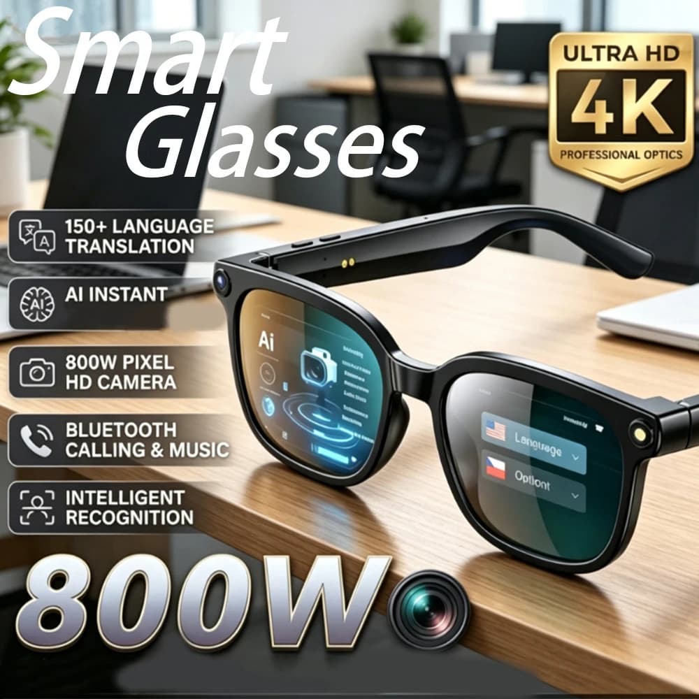 2026 New Smart Glasses Photo AI Smart Assistant 800W HD Camera AI Translation Video Recording IP65 Waterproof Smart Glasses