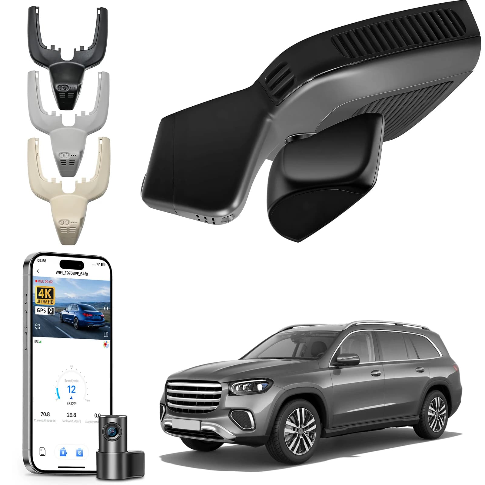 Telecamera per Auto 4K per Mercedes Benz GLS X167 GLE W167 C167 (Modello C/D) 2020-2025, Visione Notturna HD, WiFi, APP, GPS, DashCam