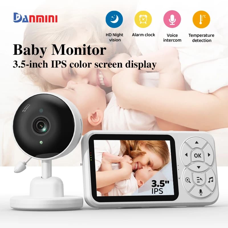 Danmini Baby Monitor da 3,5 pollici Display a colori Temperatura Rilevamento del suono Videocitofono Visione notturna Sorveglianza di sicurezza