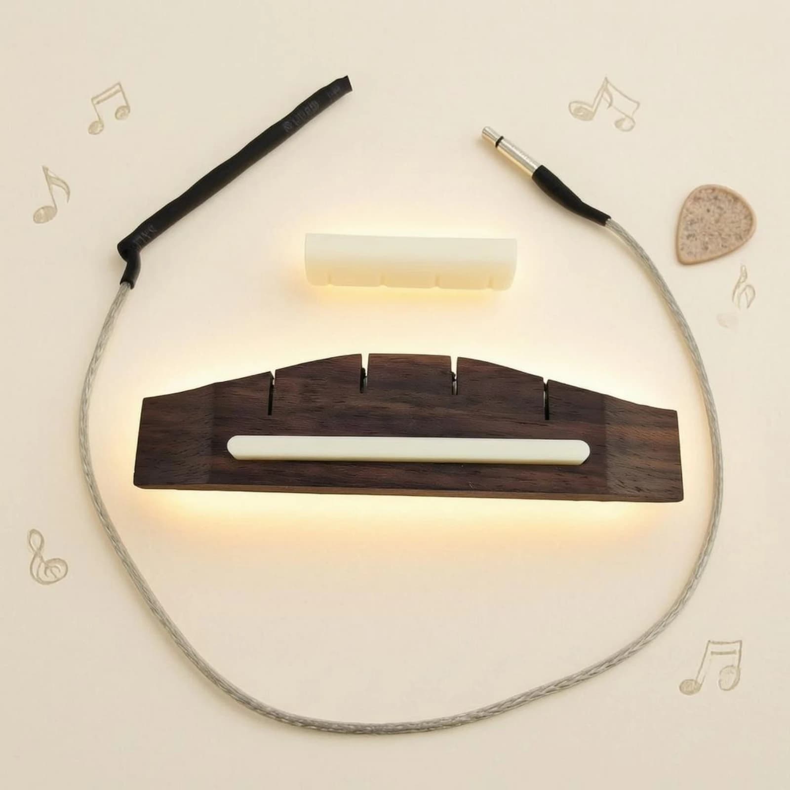 Ukulele Bridge Set ABS Ukulele Saddle Nut Kit Replacement Hardware Braided Lead Metal Plug