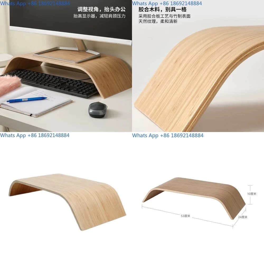 Double layer wooden monitor holder with keyboard for desk organization