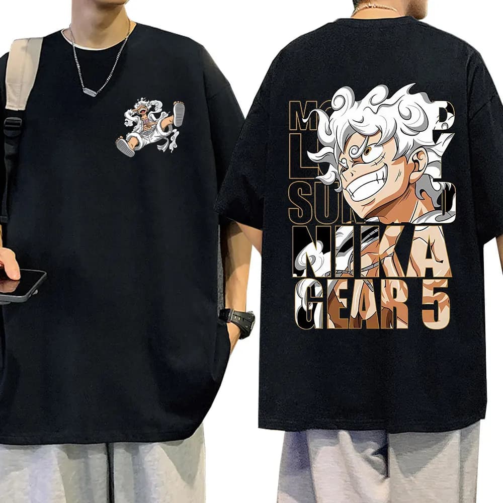 T-shirt One Piece Monkey D.Luffy Sun God Nika Gear 5 Rufy T-shirt in cotton t-shirt cosplay Bandai oversize by men and women