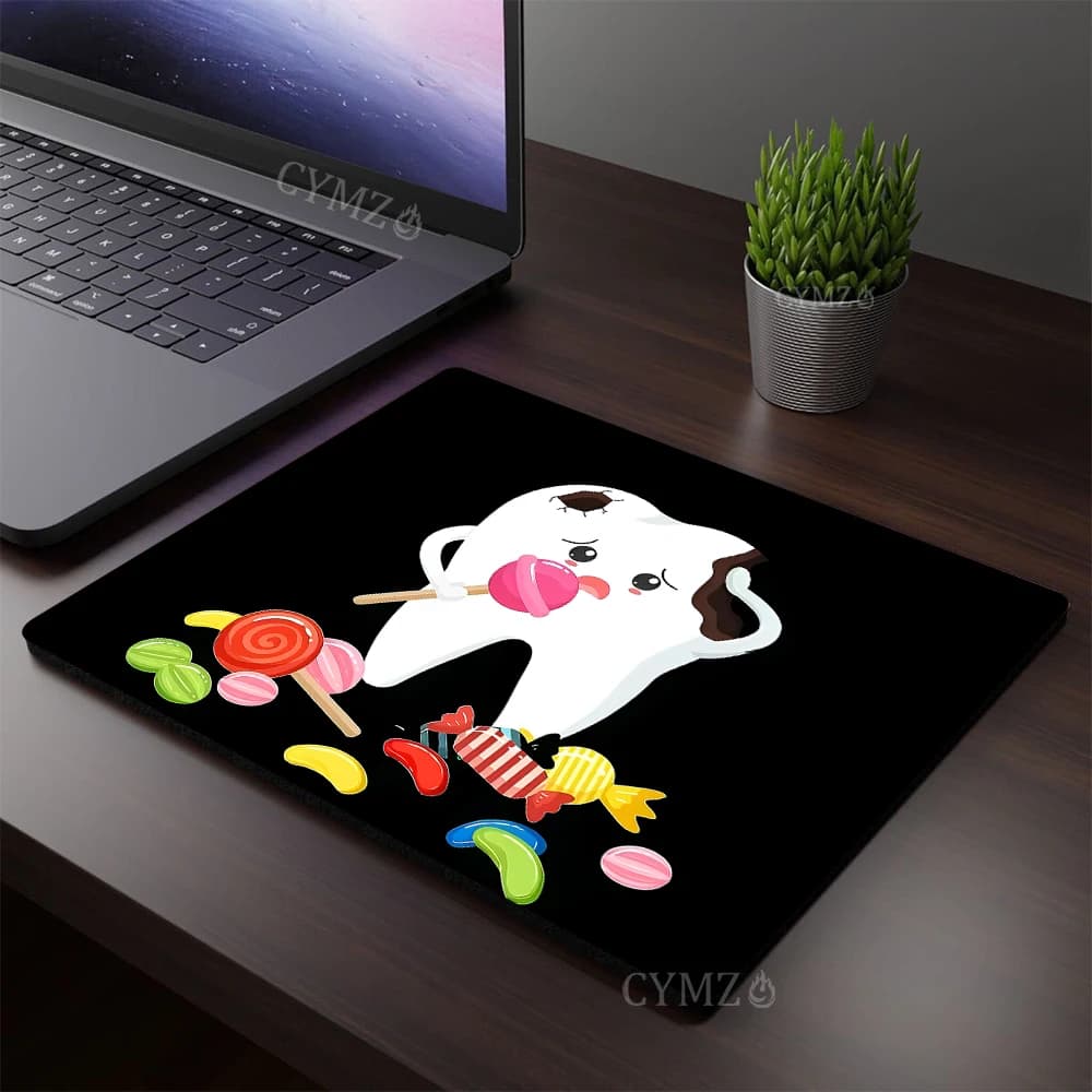 Simpatico modello di dente design piccolo tappetino per mouse tappetino da scrivania antiscivolo con bordo cucito tappetino da ufficio per laptop muismat adatto per ufficio e gioco