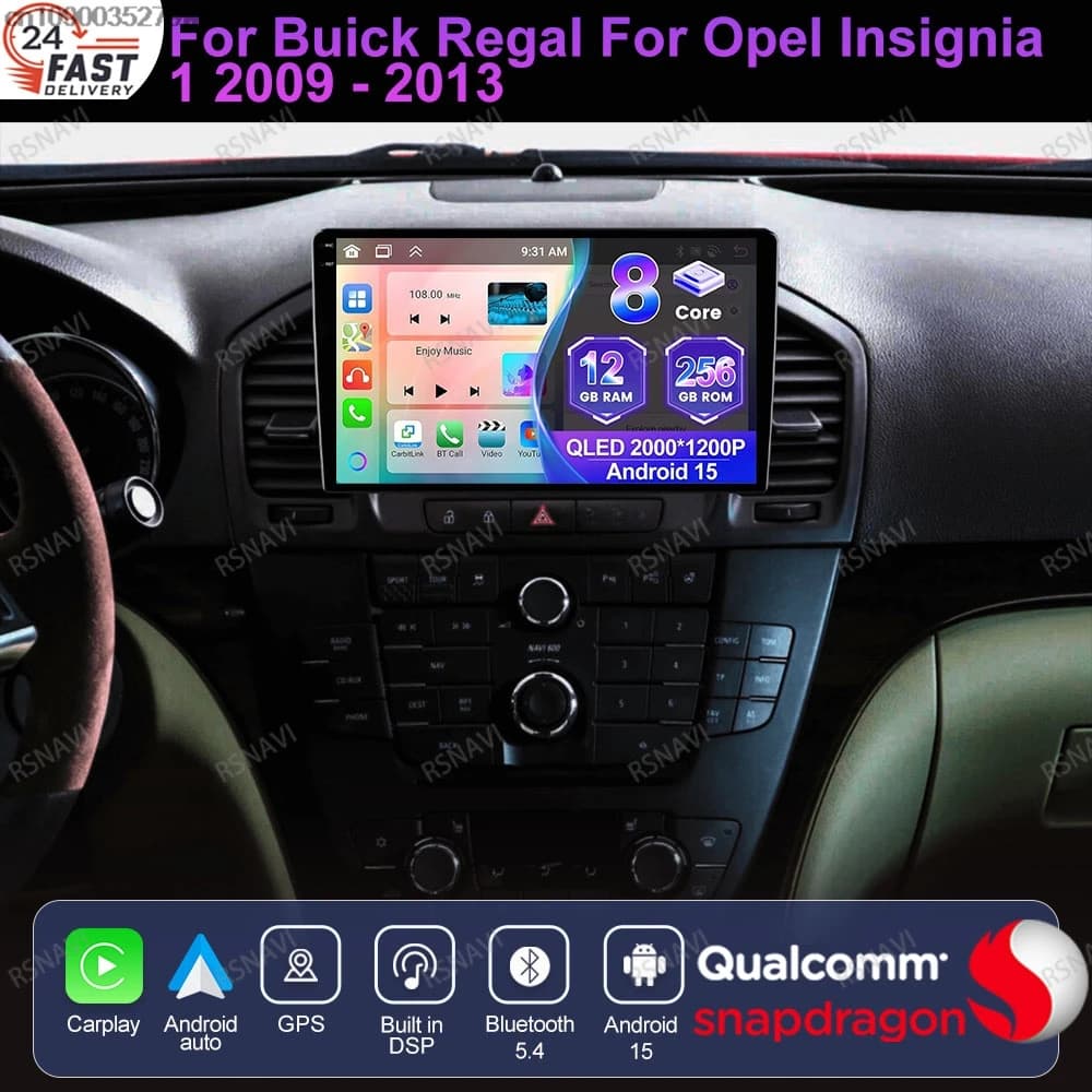Android 15 For Buick Regal For Opel Insignia 1 2009 - 2012 2013 RDS 5G WIFI 360 Camera Navigation Carplay Viedo Player Qualcomm