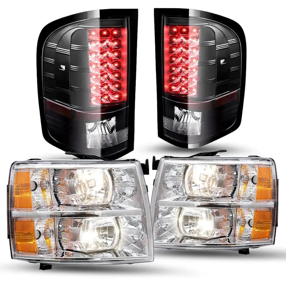 Gruppo Fari Anteriori e Fanali Posteriori a LED Compatibile con Chevy Silverado 1500 2007-2013/Silverado 2500 3500 HD 2007-14 Stile OE Alogeno