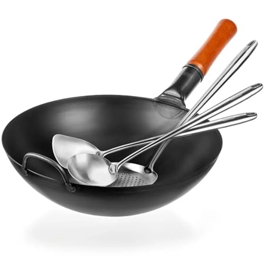 Stir-fry wok pan for home cooking carbon steel black heat-resistant and non-stick after seasoning